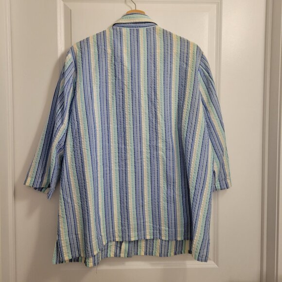 Allison Daley Button-Down Blouse in Blue and White Vertical Stripes - Crinkle - Picture 5 of 11